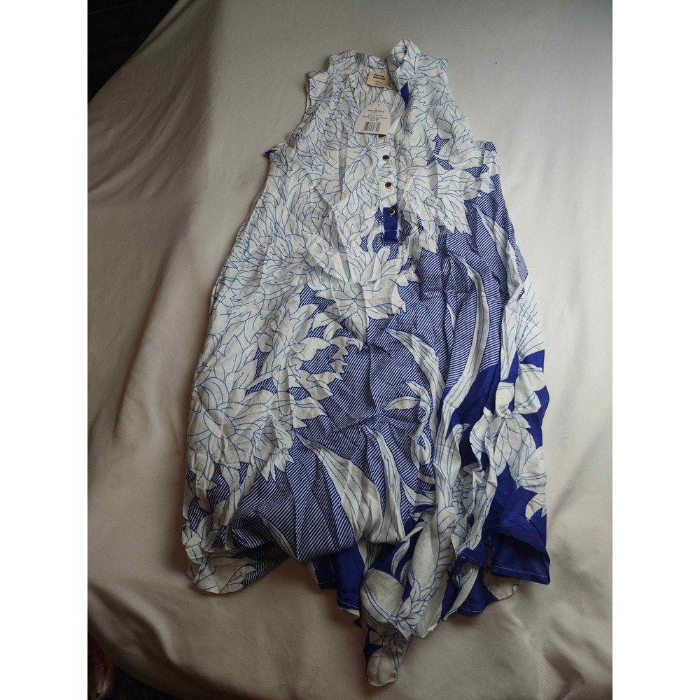 Seven Islands NY Blue White Floral Rayon Umbrella Dress Sleeveless Womens S NWT